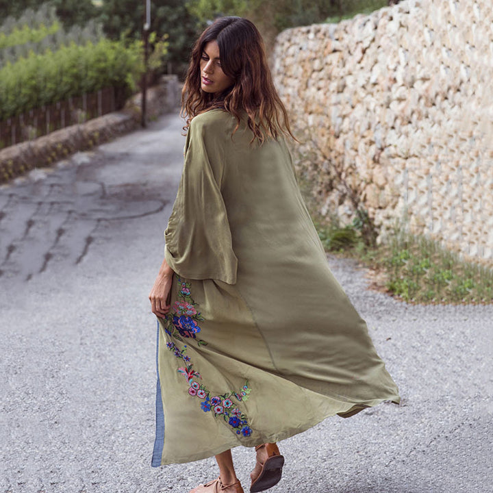 Damer elegant kaftan med blomsterprint og vide ærmer Stilla