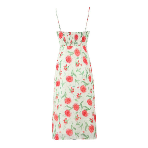 Dame Floral Print Midi Kjole med justerbare Spaghetti-stropper Stilla