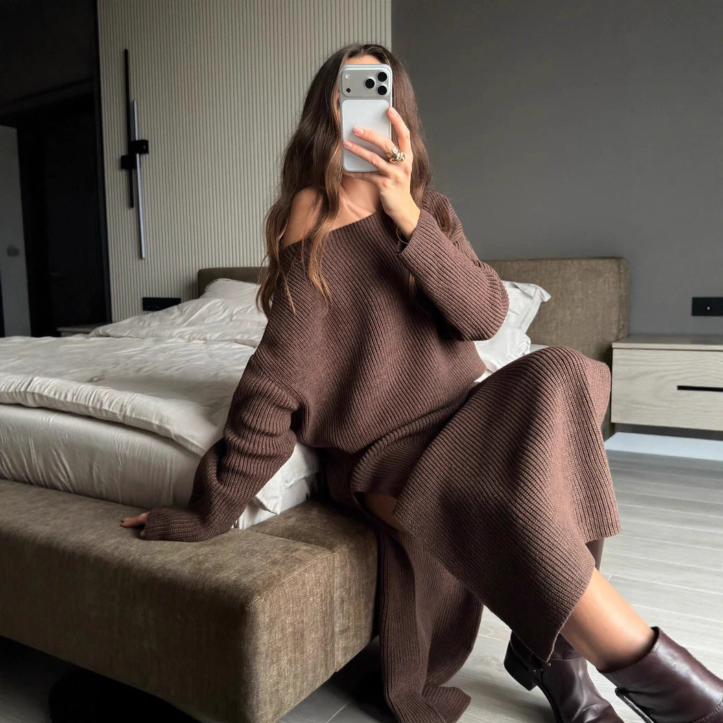 Kvinders Strik Kjole og Oversize Sweater Sæt Stilla