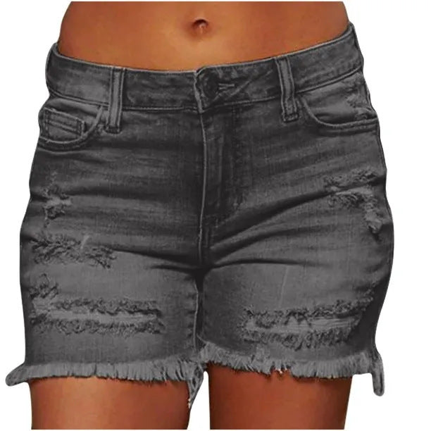 Damer Destroyed Jeans-Shorts med frynset kant og høj talje Stilla