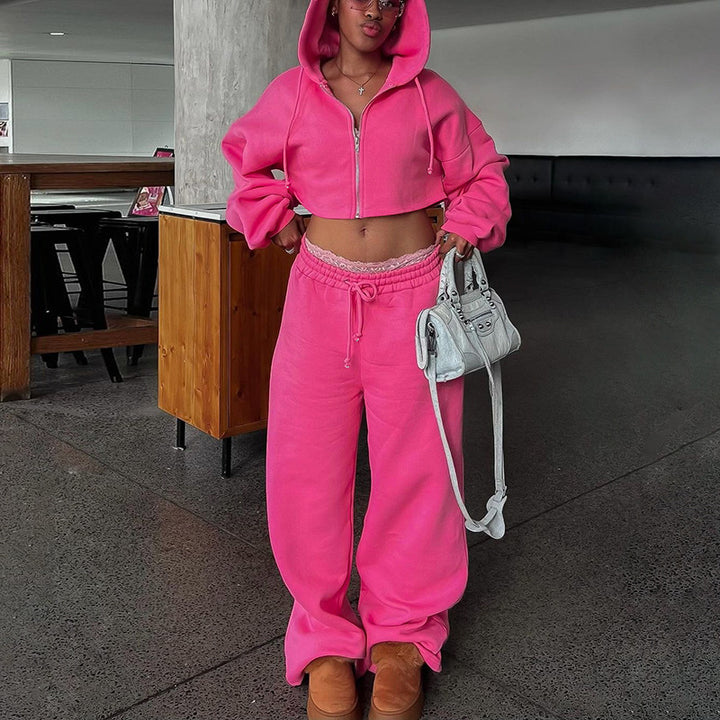 Dame sæt bestående af cropped hoodie og løse sweatpants Stilla