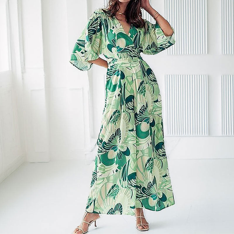 Dame maxikjole med voluminøse ærmer og floral print Stilla