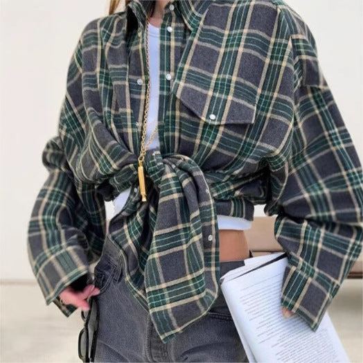 Damer afslappet ternet bluse med oversized snit og praktisk brystlomme Stiila