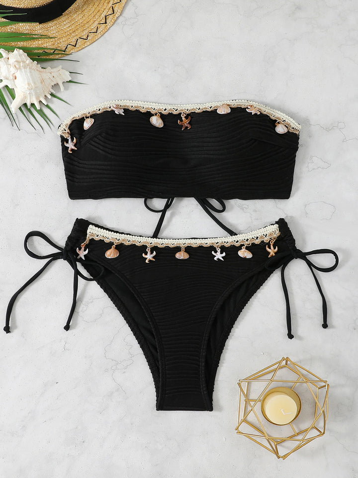 Dame Bandeau-Bikini med unik muslingeudsmykning Skovae