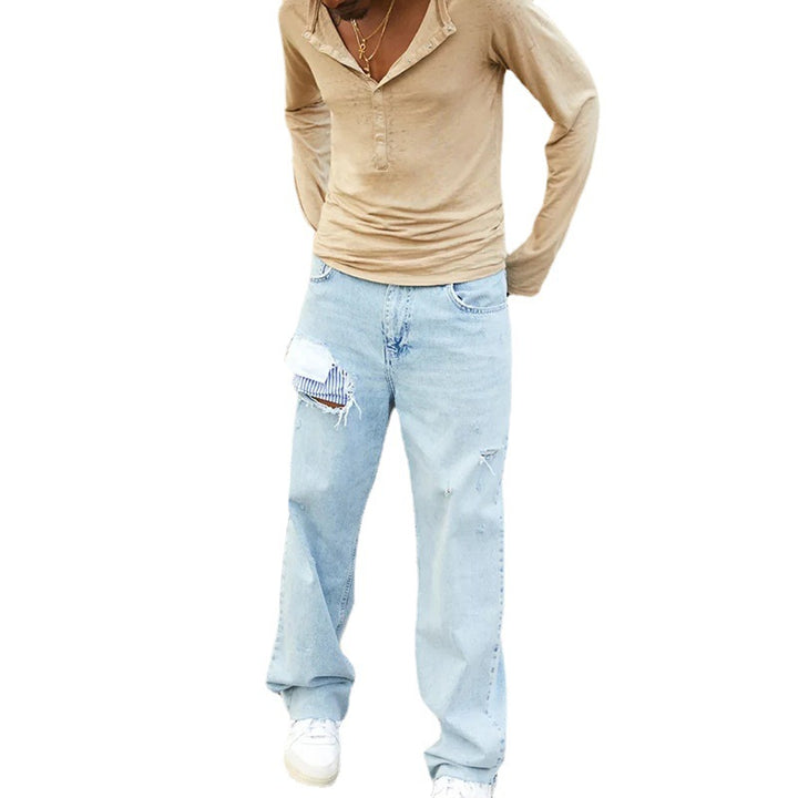 Herre afslappede jeans med distressed detaljer og lige fit Stilla