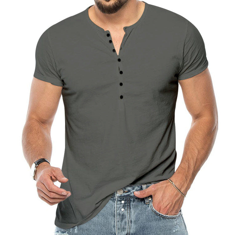 Herre kortærmet Henley-shirt med moderne knapdesign og kropsnær pasform Stilla