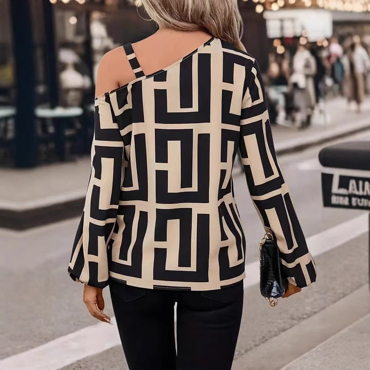 Dame Off-Shoulder Bluse med moderne geometriske mønstre Stilla