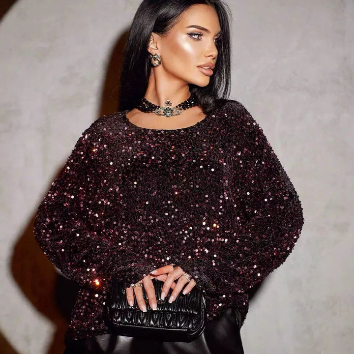 Dame Glitrende Oversized Top med funklende Pailletter Stilla