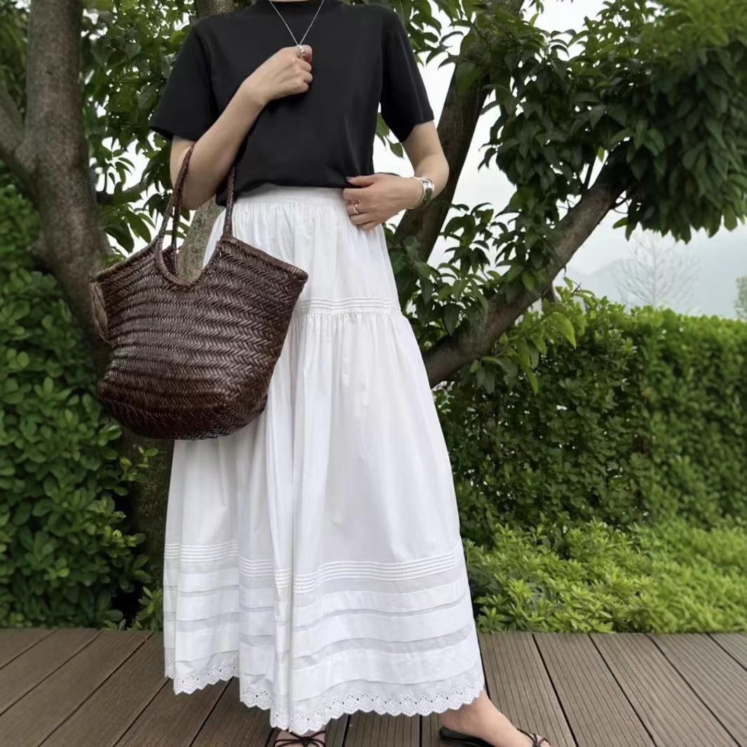 Dame Maxi-nederdel med elegant Broderie Anglaise og flydende snit Stilla