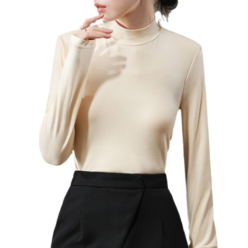Dame Langærmet Turtleneck Top i blødt materiale med figursyet pasform Stilla