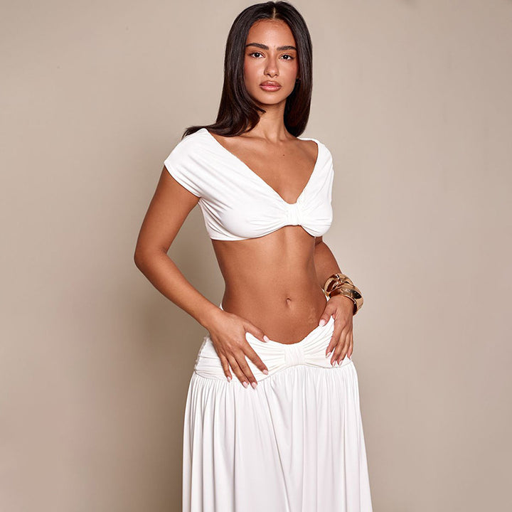 Dame Elegant Cropped Top og Maxiskørt Sæt Skovae