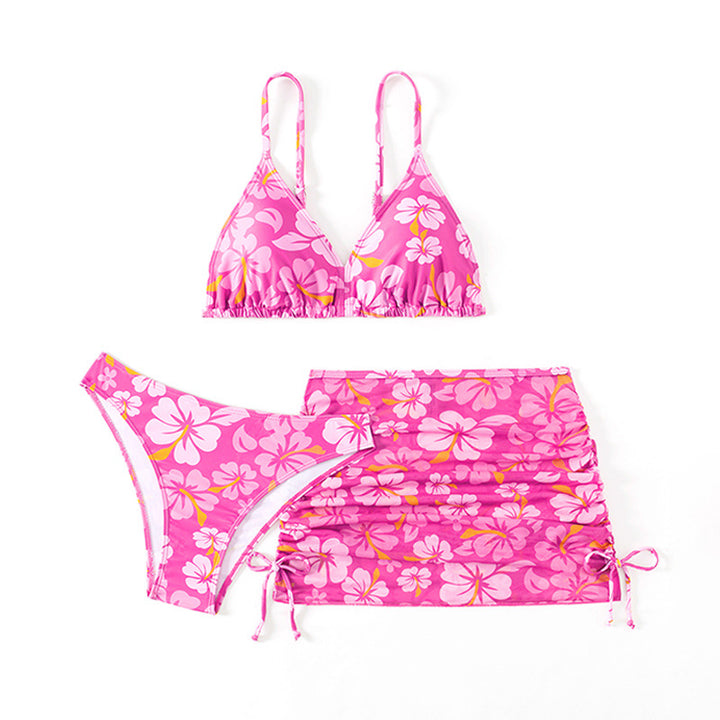 Dame bikini sæt med blomstrede omslagsskjørt og justerbare stropper Stilla