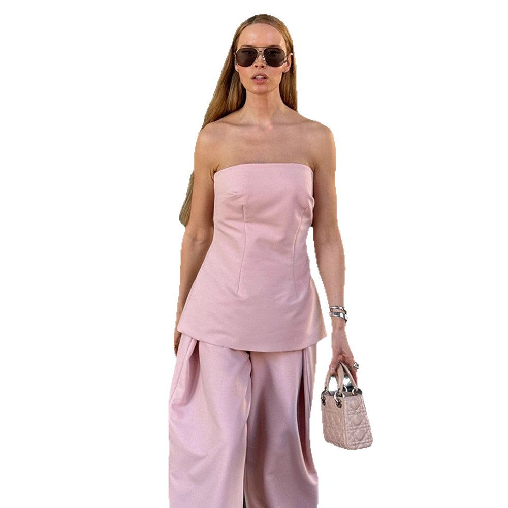 Dame elegant to-delt sæt med off-shoulder top og bred bukser Stilla