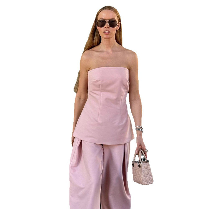 Dame elegant to-delt sæt med off-shoulder top og bred bukser Stilla