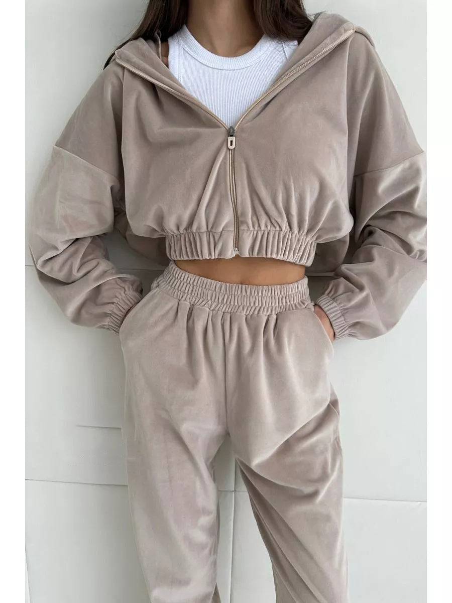 Kvindernes afslappede velour sweatshirtjakke med en løs pasform og elastisk talje Skovae