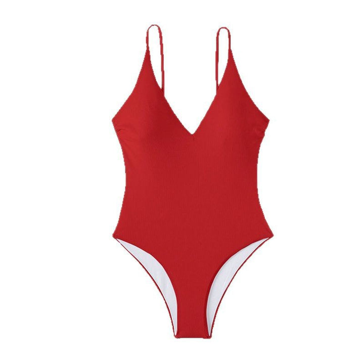 Dame Én-delt Badedragt med dyb V-hals og fin ribdesign Skovae