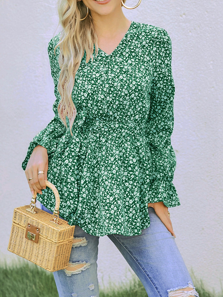 Dame blomster mønster peplum bluse Stilla