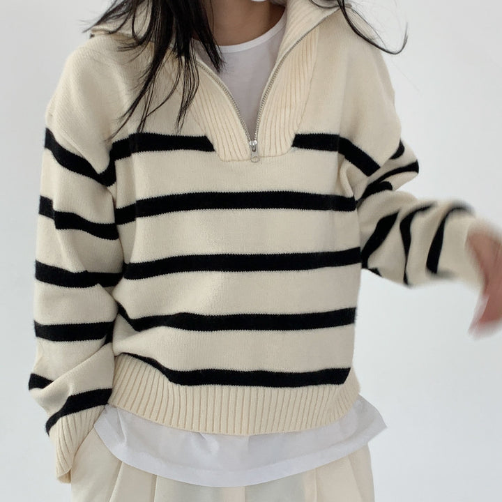 Femme Stilfuld Stribet Halv-Zip Striktrøje Stilla