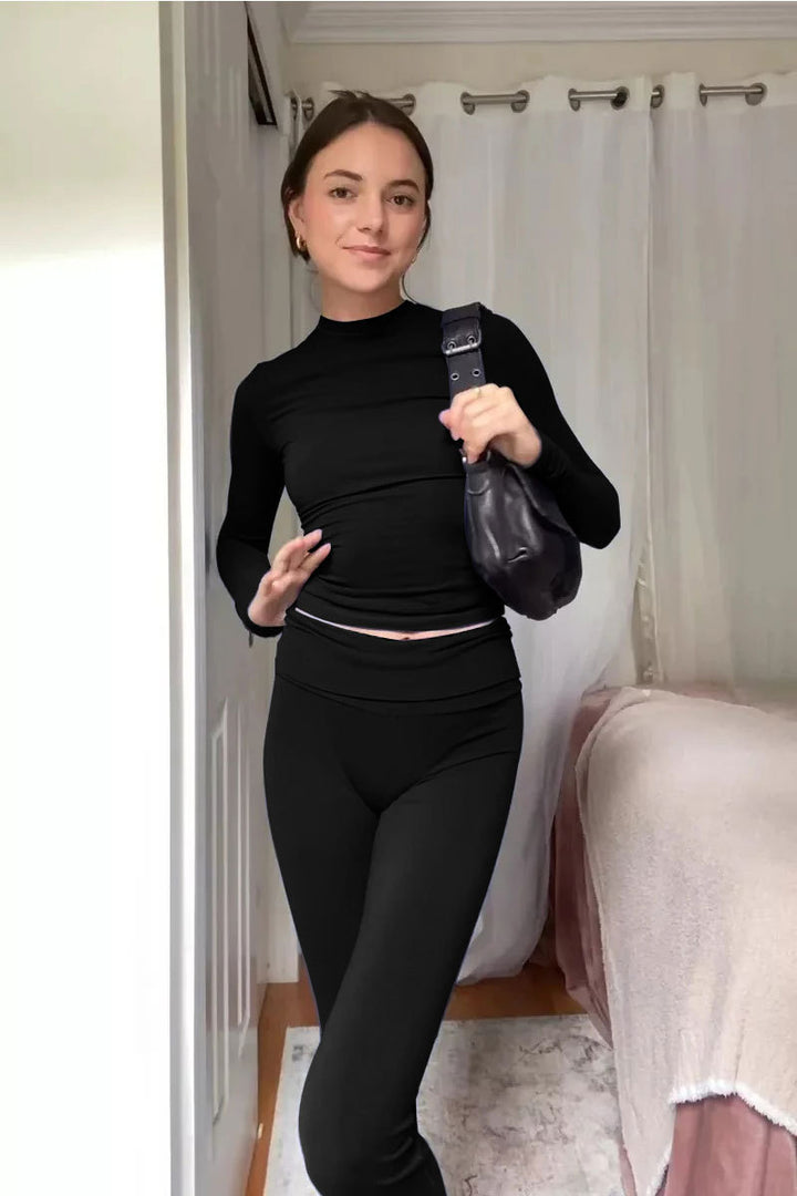 Dame Sporty Sæt med højhalset Overdel og figursyet Bukser Stilla