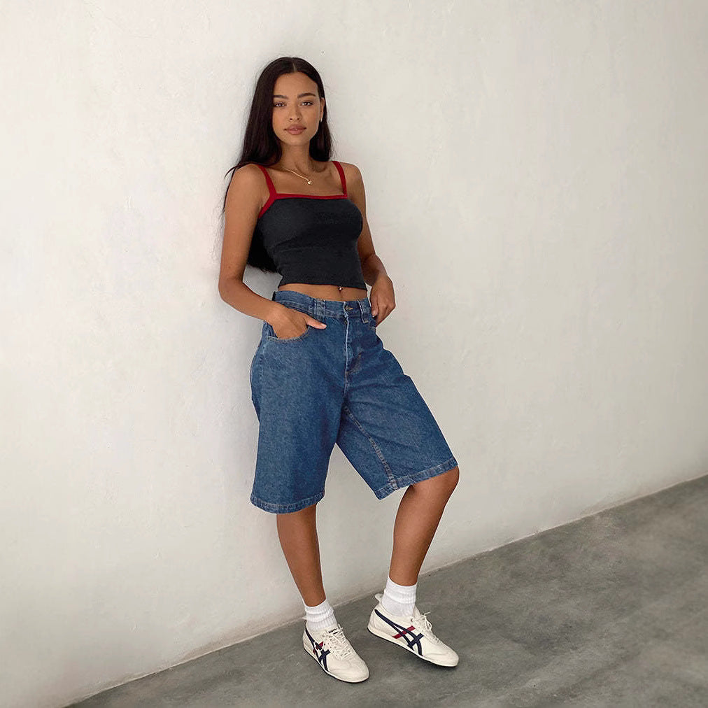 Damer Relaxed Fit Jeans-Shorts i moderne vintage-stil med høj talje og ukonventionel pasform Stilla