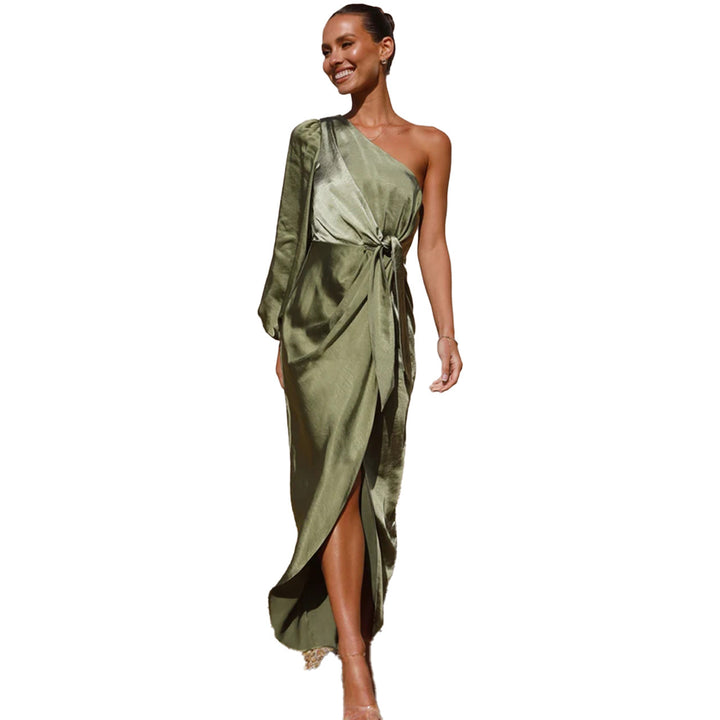 Ladies wrap dress with asymmetric design and elegant waist belt Skovae