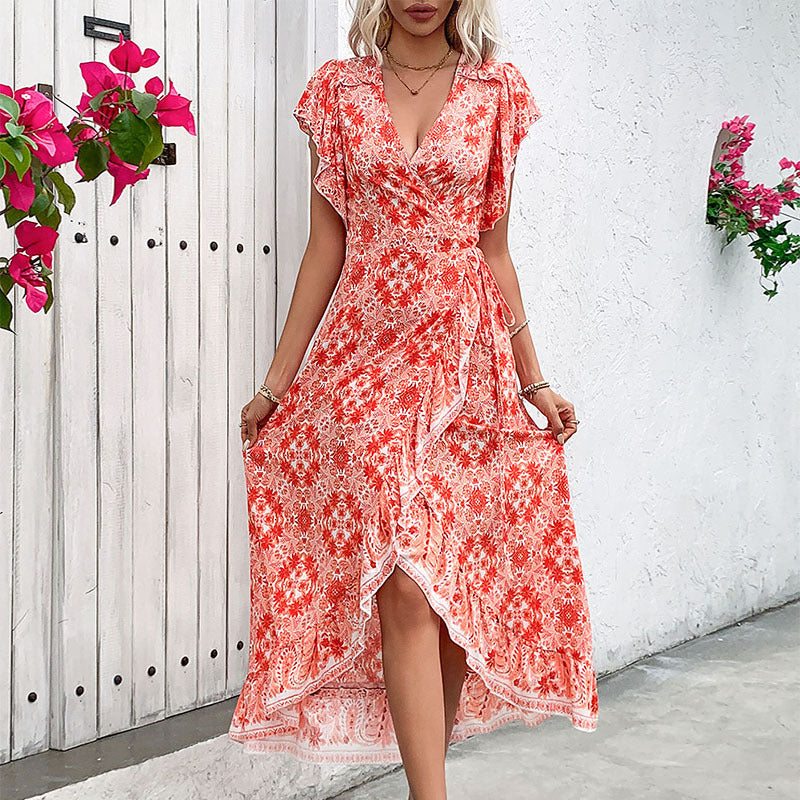 Dame Elegant Vikling-Maxi-Kjole med Flæse-detaljer Stilla