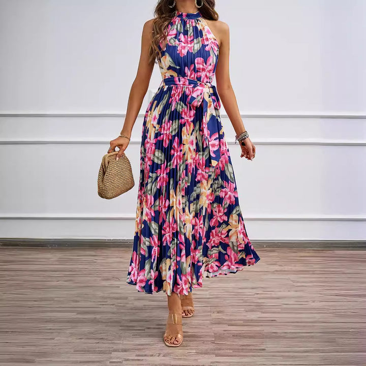 Kvinder Elegant Maxi Kjole med Blomstret Design og Rynket Top Stilla