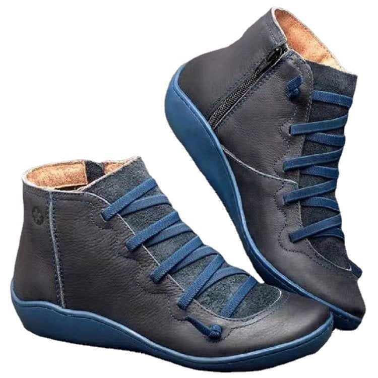 Dame Mode Snørebånd Booties lavet af læder med sneakersål og sidelukning Stilla