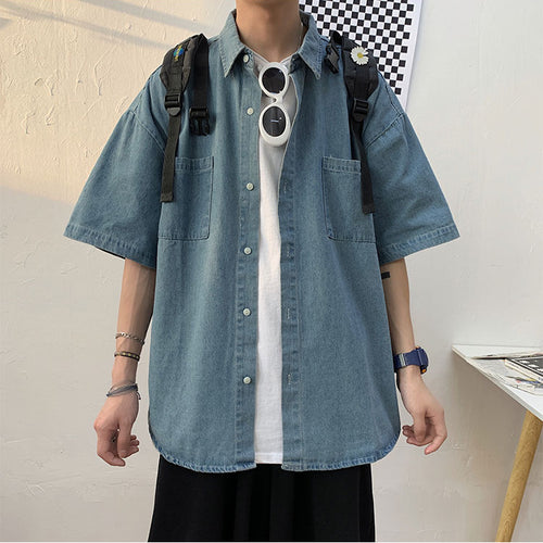 Herre Relaxed-Fit Korte ærmer Denim Skjorte Stilla