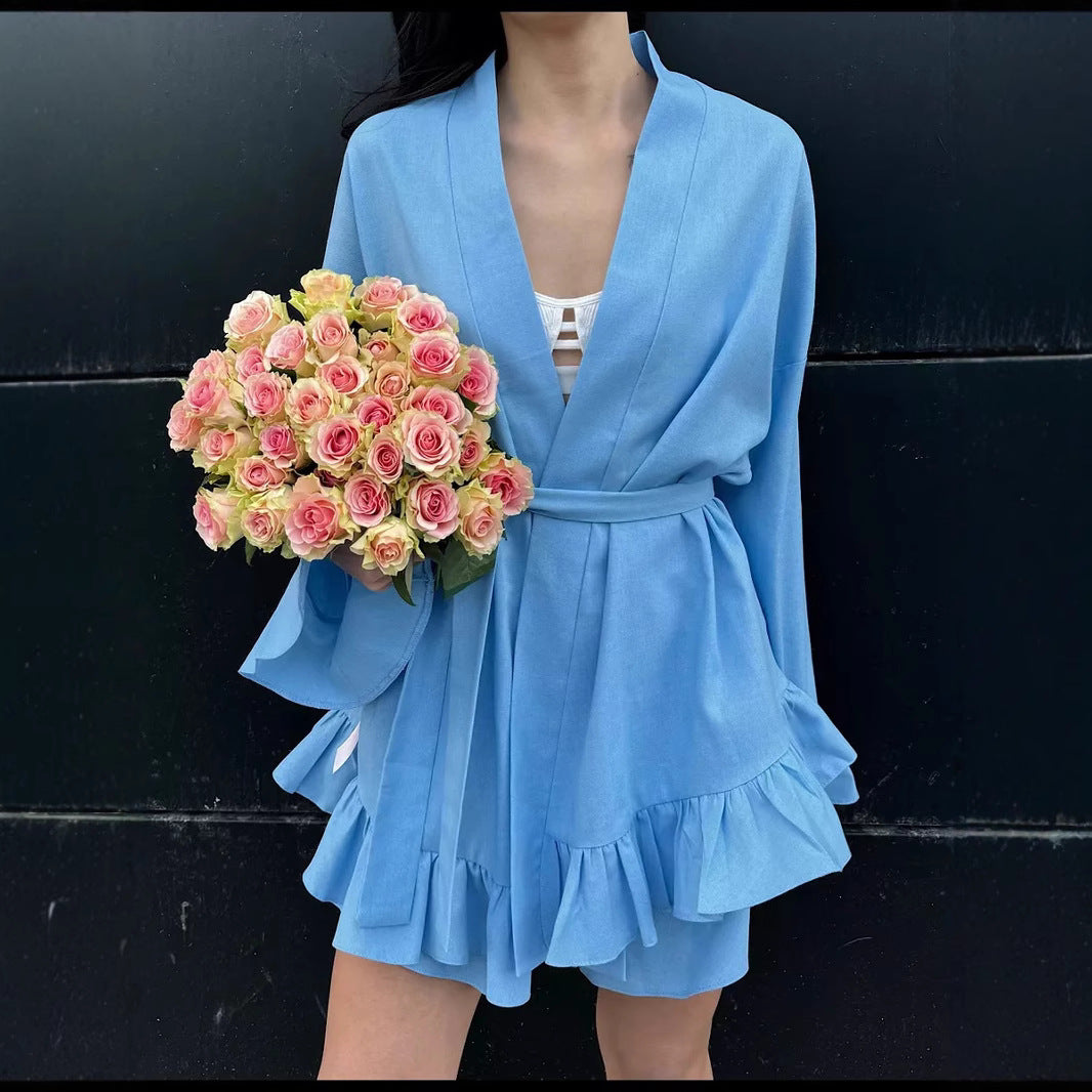 Dame Kimono-Rockjakke med afslappet flæsedesign Stilla