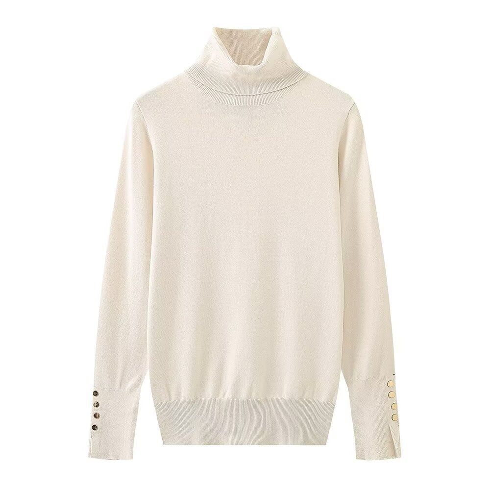 Femme Rullekravepullover med knapdetaljer Stilla