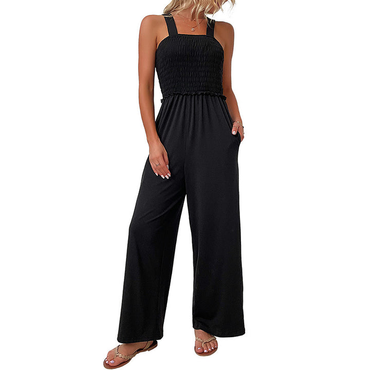 Dame elegant Smocked Overall med bredt ben Stilla