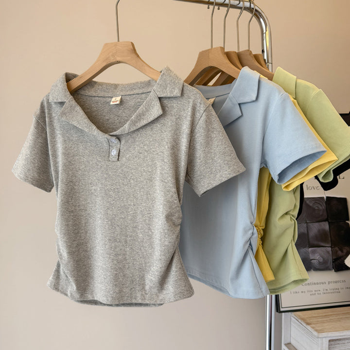 Femme polo t-shirt med korte ærmer og snoretræksdetalje Stilla