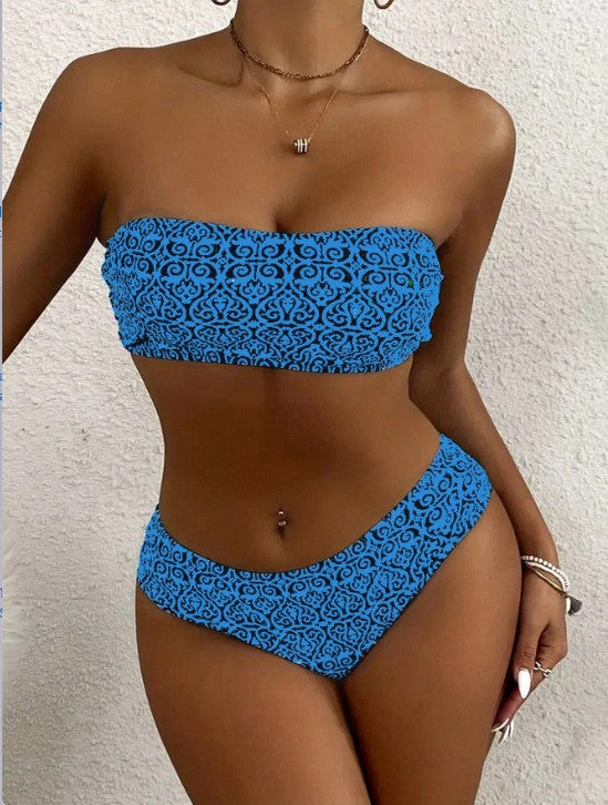 Dame Bandeau-Bikini med elegant mønster Skovae