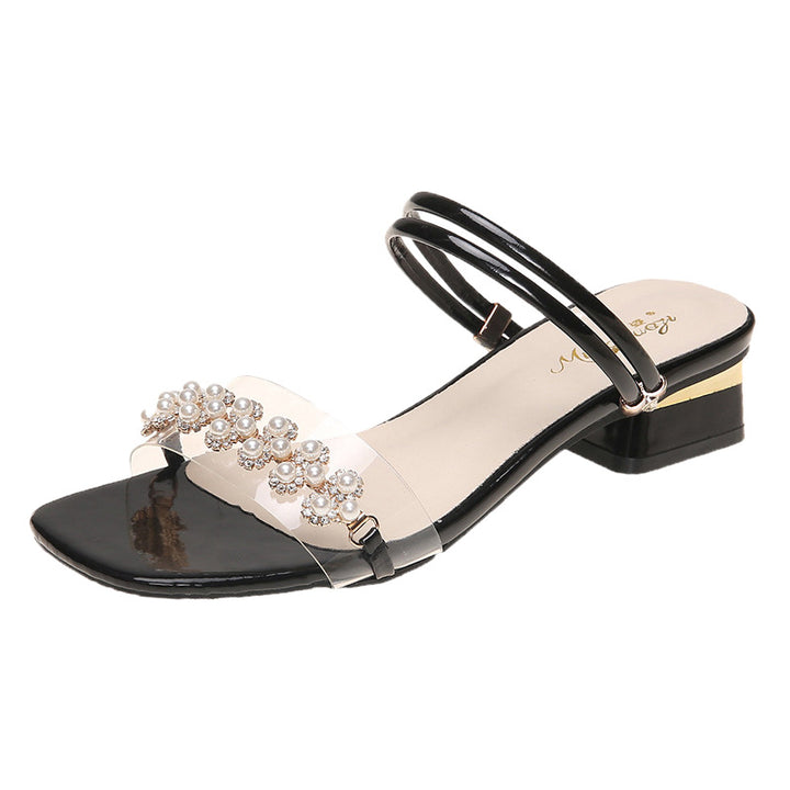 Dame elegante Slingback Sandaler med fashionable kæde-detalje og komfortabel blokhæl Stilla