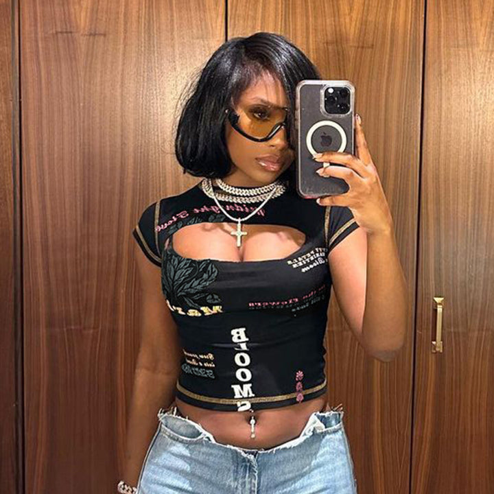 Dame Trendy Crop-Top med grafiske prints Skovae