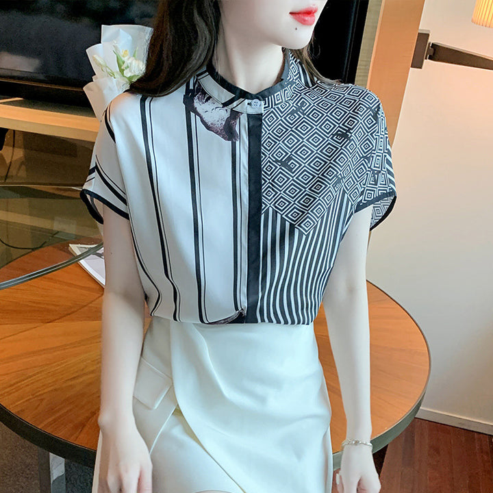 Damemode Bluse med Grafisk Mønster og Elegante Detaljer Stilla