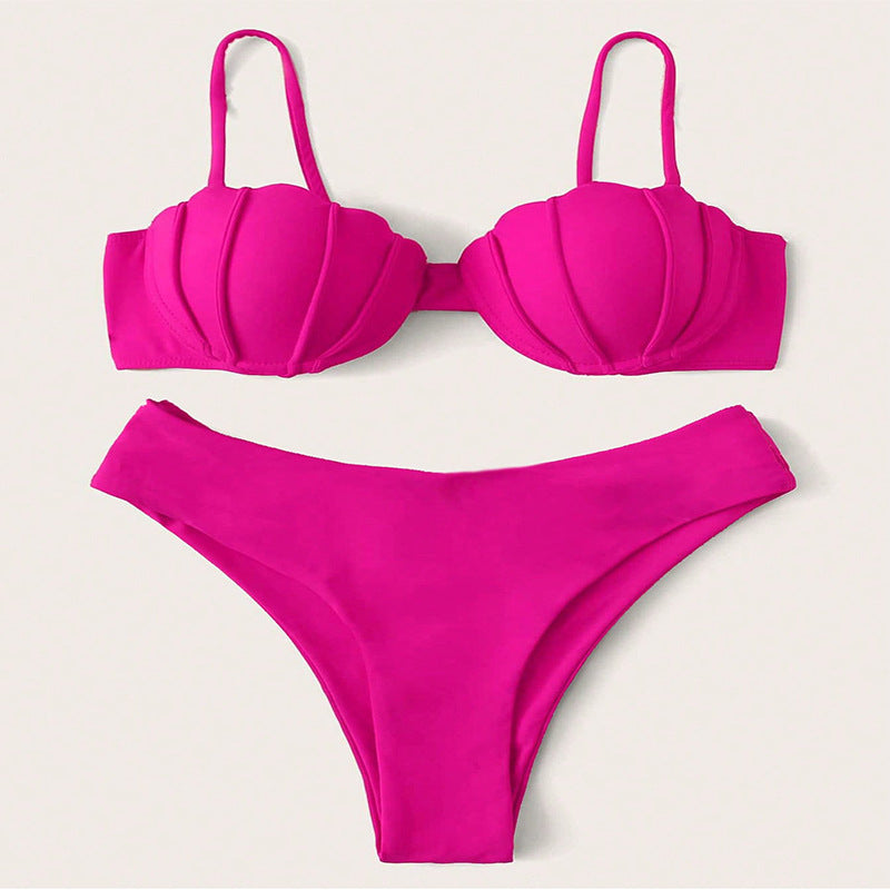 Dame Bikini-sæt med elegant muslingedesign og høj talje Stilla
