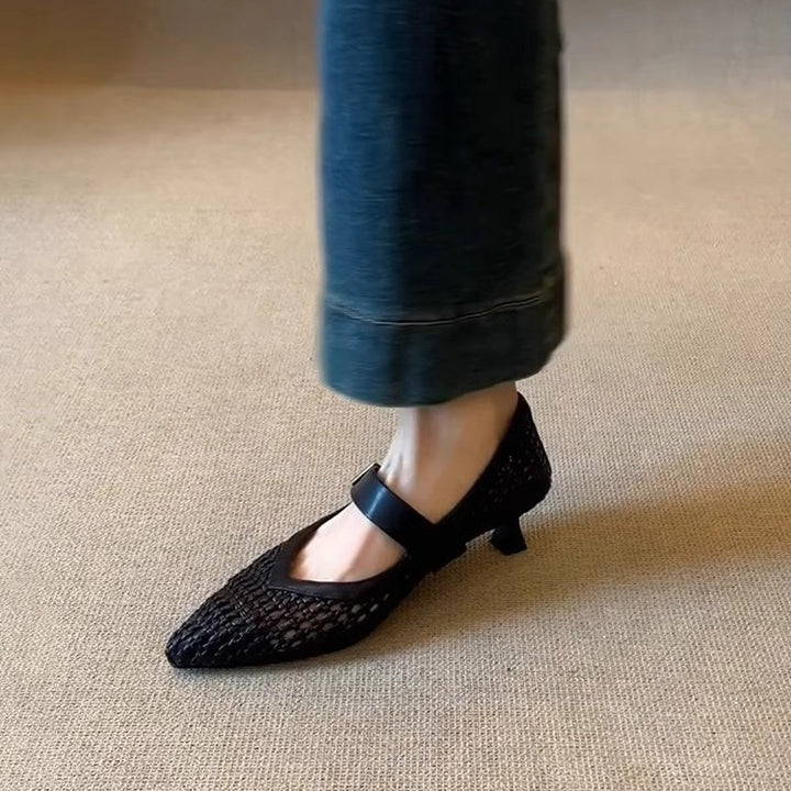 Dame Woven Spids Tå Mary Jane Flats med justerbar rem Stilla