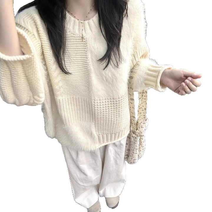 Kvinders chunky strikket sweater med varierende teksturer Stilla
