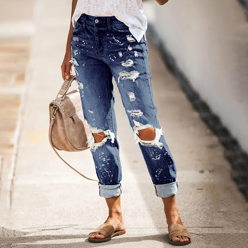 Dame casual Ripped Jeans i Vintage-stil Stilla