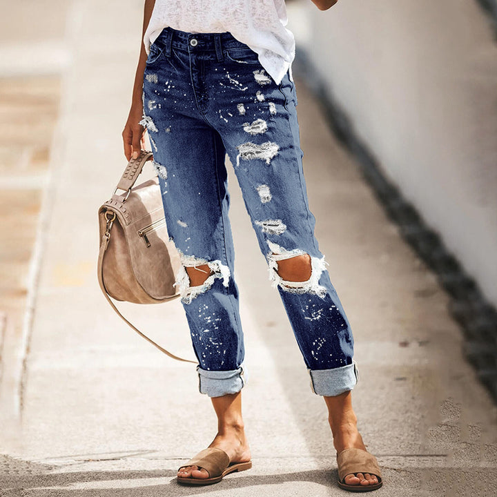 Dame casual Ripped Jeans i Vintage-stil Stilla