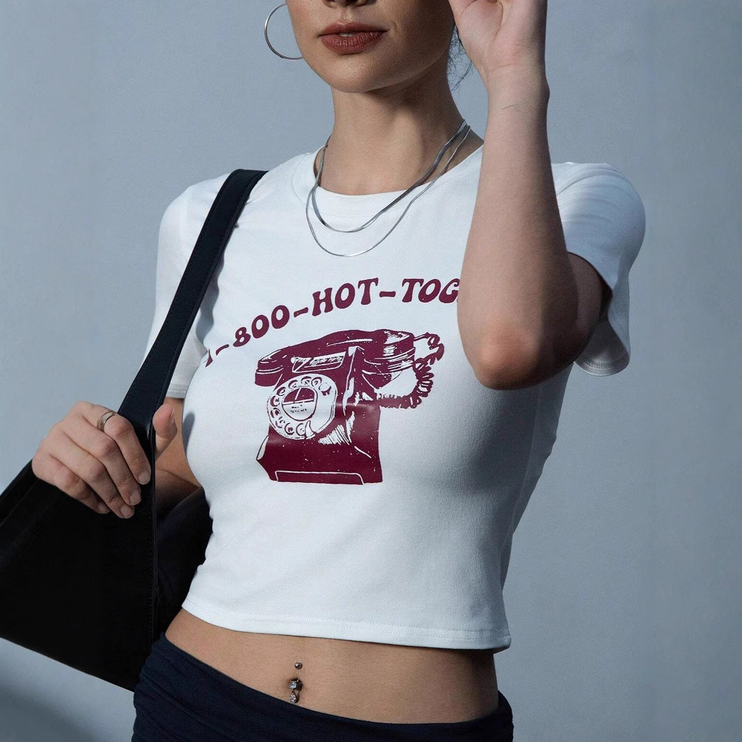 Dame Crop-T-shirt med kreativ telefon-design Skovae