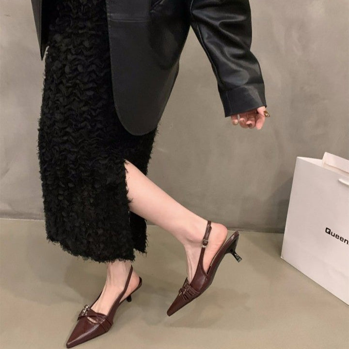 Dame Chic Slingback Kitten Heel Mules med dekorativ Sløjfe Stilla