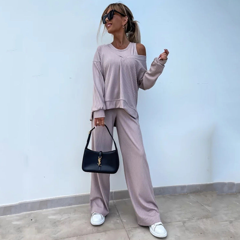 Kvinders afslappede lounge sæt med off-the-shoulder top og brede bukser