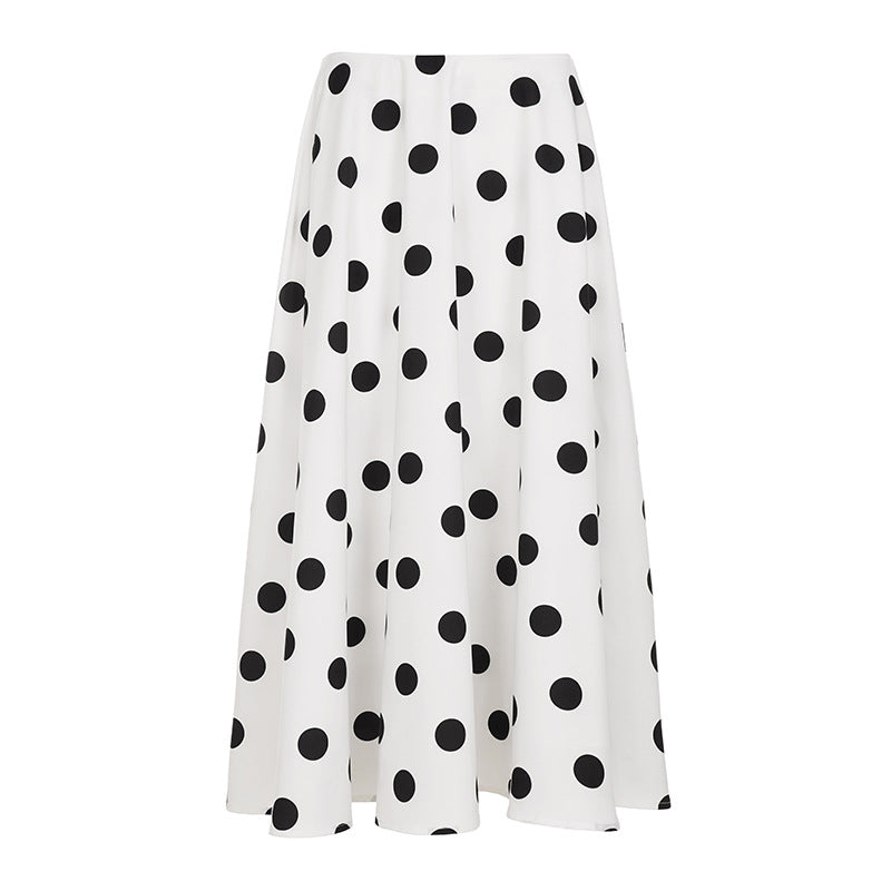 Dame Maxiskørt med iøjnefaldende polka-dot mønster og voluminøs snit Skovae