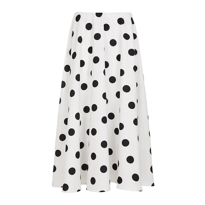 Dame Maxiskørt med iøjnefaldende polka-dot mønster og voluminøs snit Skovae