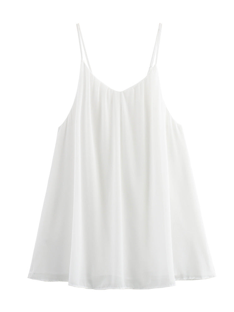 Femme Flydende V-udskæring Spaghetti strop Bluse Stilla