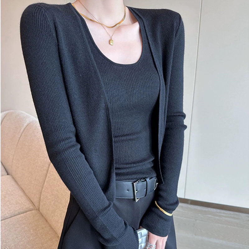Femme Lagdelt Strikoverdel og Cardigan-Sæt Stilla