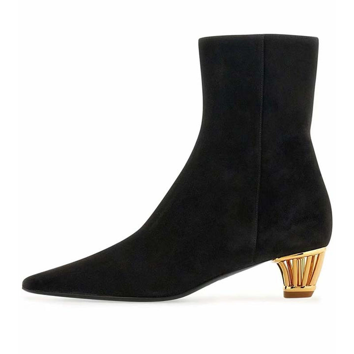 Femme Stilfulde Spids-tå Støvler med dekorativ Metallic-hæl Stilla
